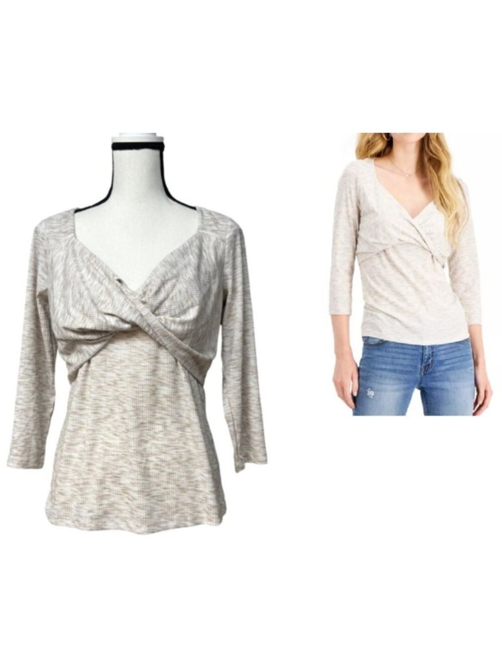 Fever Spaced-Dyed Twist-Front Top, Sand, Sz. M